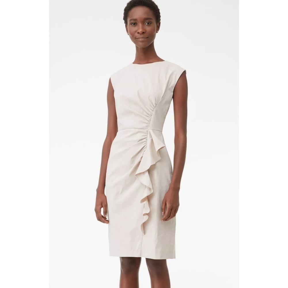 Rebecca Taylor Cream Ruched Ruffle Sheath Dress - Picture 3 of 14